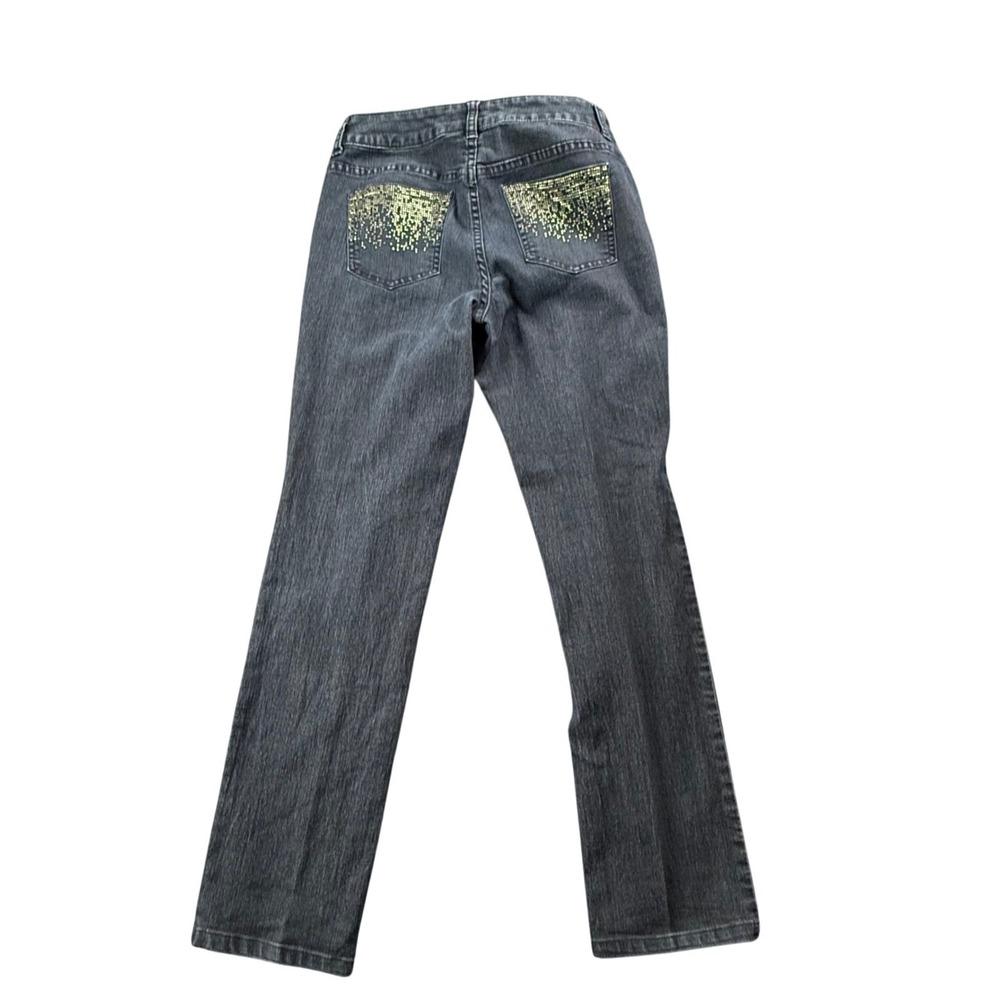 Chico's‎ Platinum DenimJeans Womens Sz 0/S4 Blue Straight Leg Rhinestone Stretch